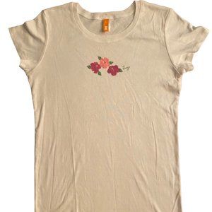 SUPER SOFT Lucy Floral Hearts White Graphic T-shirt Size L 100% cotton